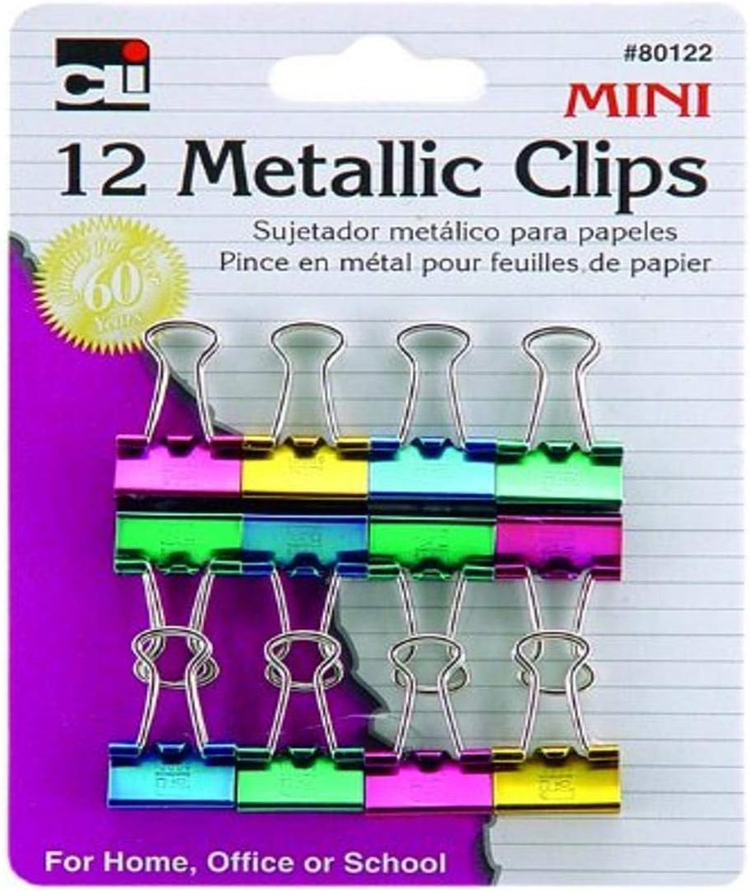 Binder Clips, Metallic, Assorted Colors, Mini, 12-Pack (80122)