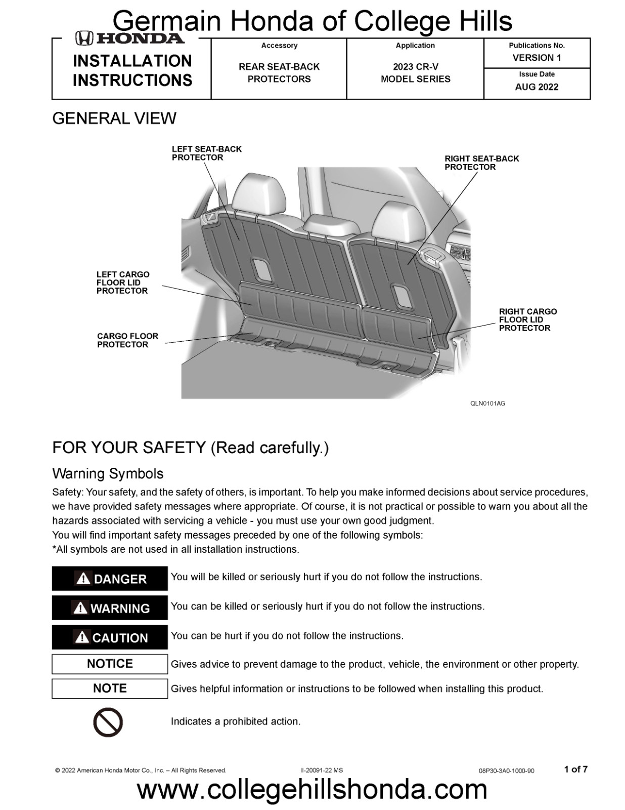 2023-2025 Genuine Honda CR-V Hybrid Seat Back Protectors OEM NEW! 08P30-3A0-100A