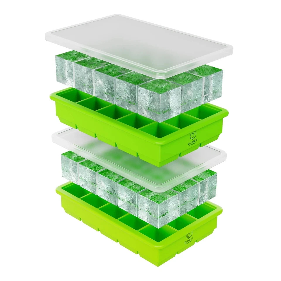 Ice Cube Tray Set with Stackable Lids - 15 Cubes Set of 2