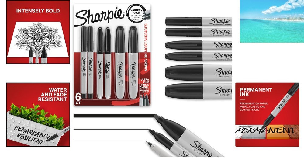 Black Permanent Marker Variety Pack - 6 Markers with Multi-Tip Options