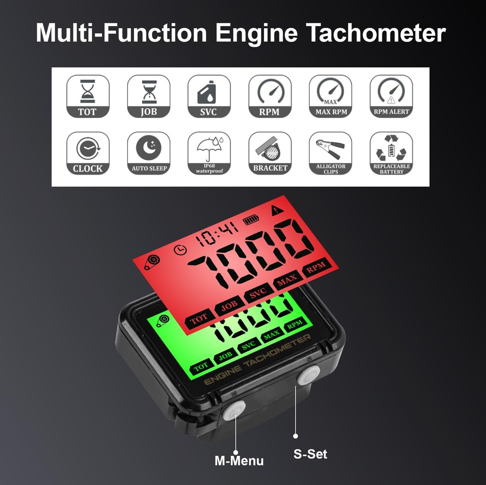Small Engine Tachometer, Digital Tachometer Tach Gauge with Clip, Inductive H...