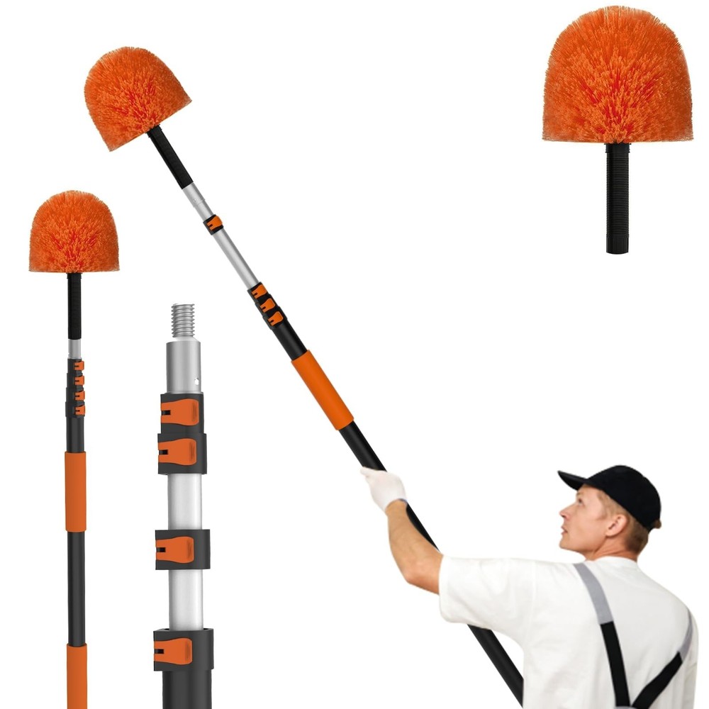 24FT Cobweb Duster with Extension Pole, Spider Web Brush for Cleaning Extenda...