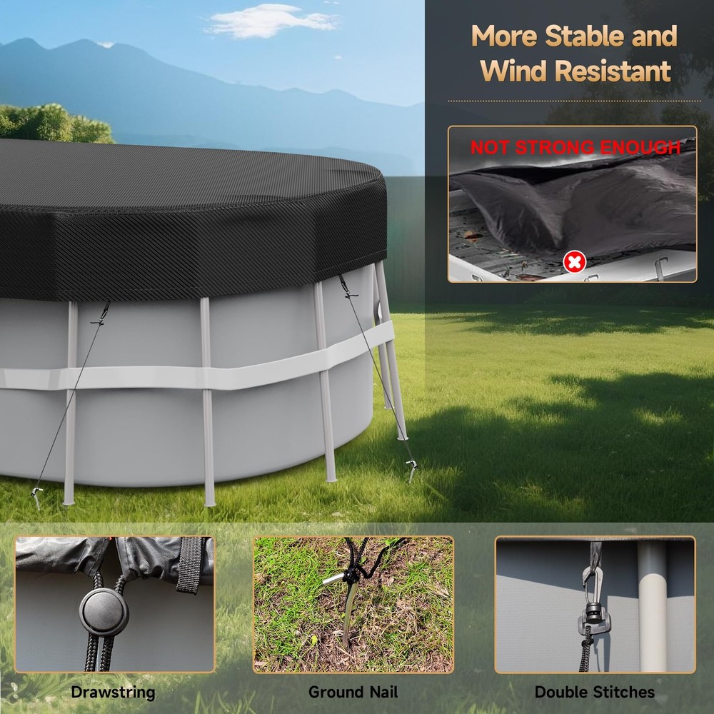 10x16 FT Oval Pool Cover with Above Ground Pool, Solar Rectangular Pool Cover...