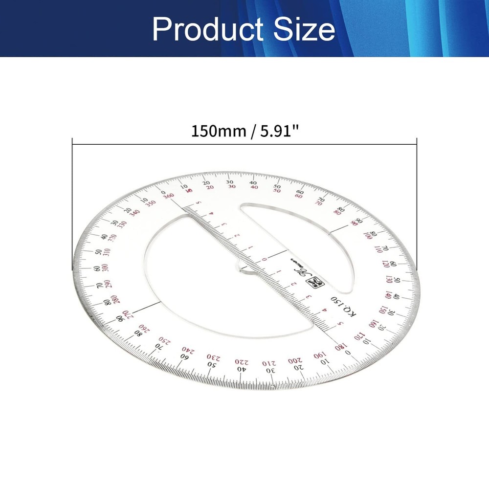 360 Degree Protractor 6 Inch Diameter Plastic Math Protractors Circle Protrac...
