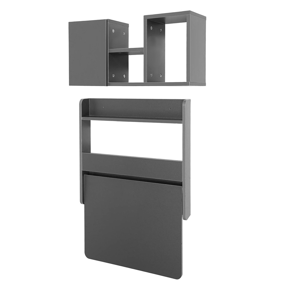 Folding Space Saving Wall Mounted Bookshelf Grey Down Laptop Desk Workstation