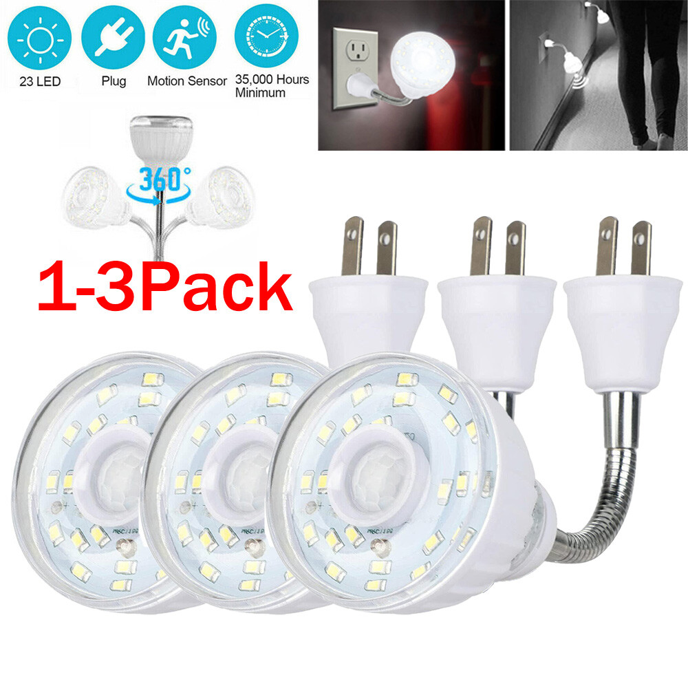 LED Sensor Night Light Motion-Activated AC Outlet Plug-In Wall Stair Lamp Indoor