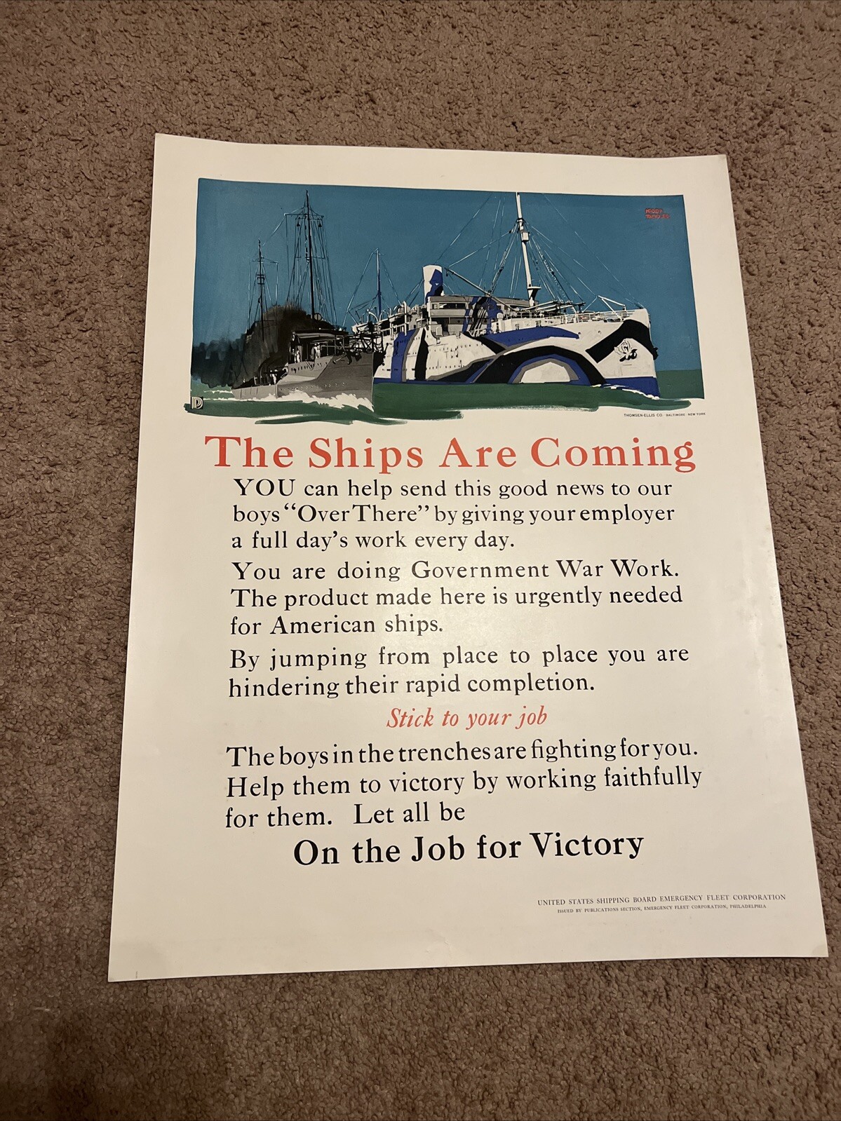 WWI Poster The Ships Are Coming Original Victory