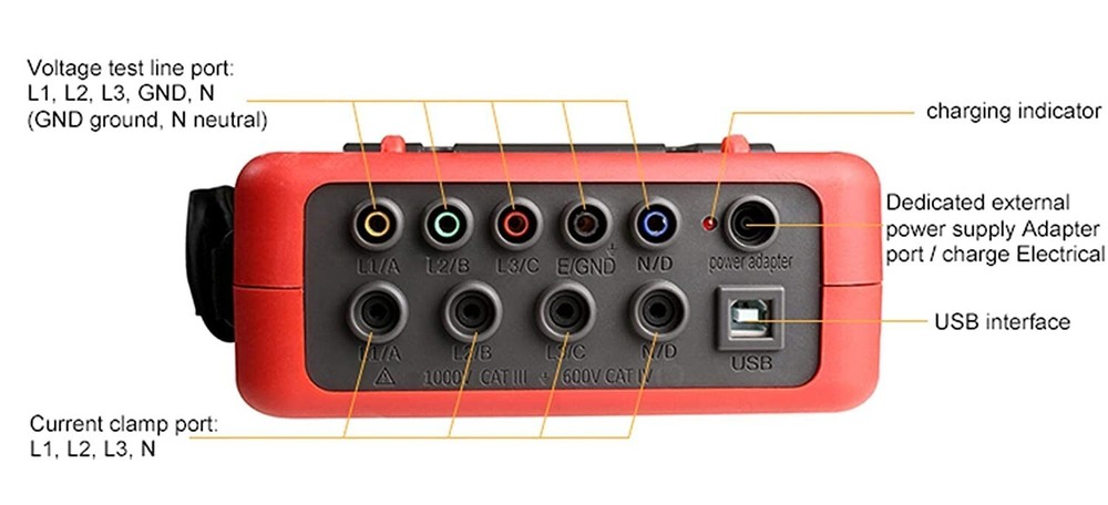 Power Quality Recorder Analyzer with 0.10A to 100A USB Communication Interface