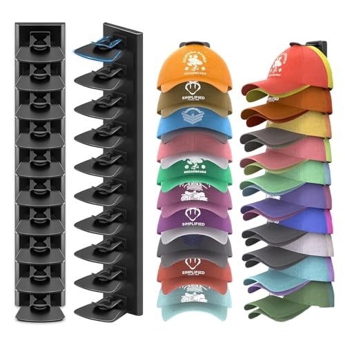 Baseball Cap Storage Rack Wall Mounted - 2-Pack - Holds 40 Caps, Space-Saving