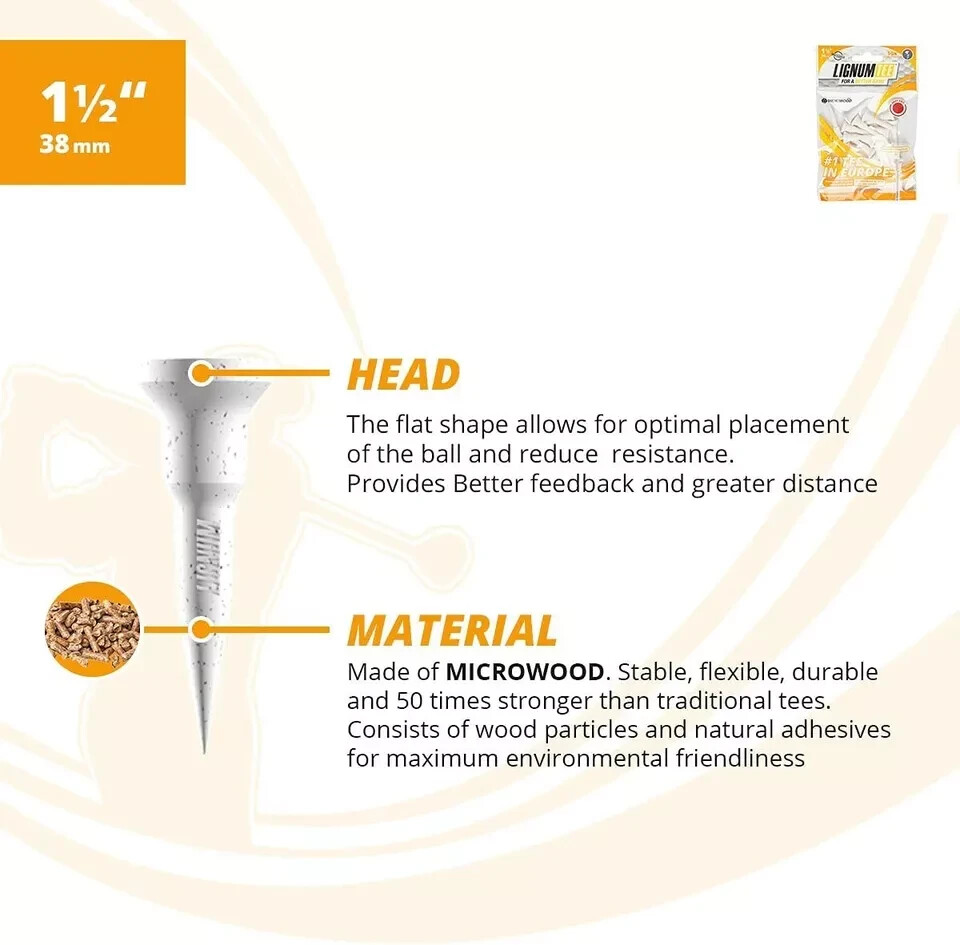 Lignum Golf Tees Anti-Spin Flat Head Adjustable Bio-Based Durable