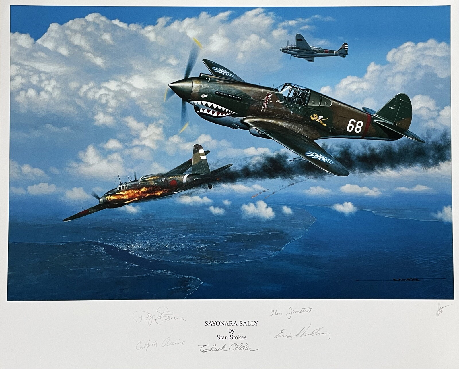 AVG FLYING TIGERS SIGNED SAYONARA SALLY 18X22 STAN STOKES PRINT WWII X5