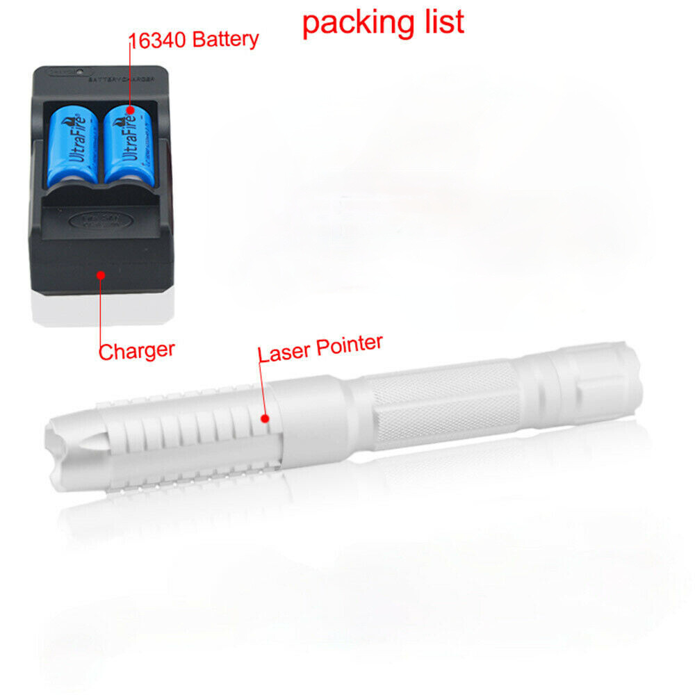 Adjustable Focus Blue Laser Pointer Visible Beam With Batteries & Charger