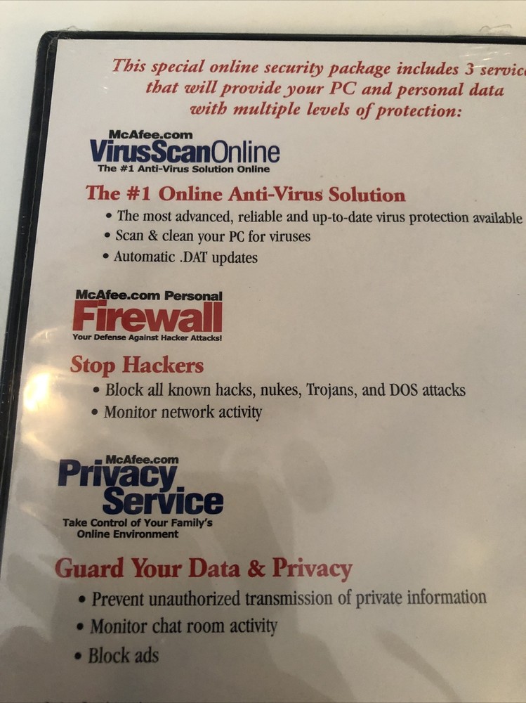 McAfee Online Security Package VirusScan Firewall Privacy Service