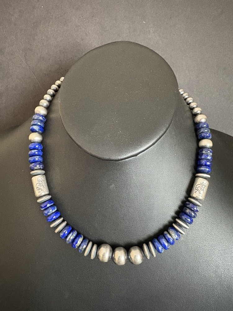 Lapis with sterling silver bead necklace
