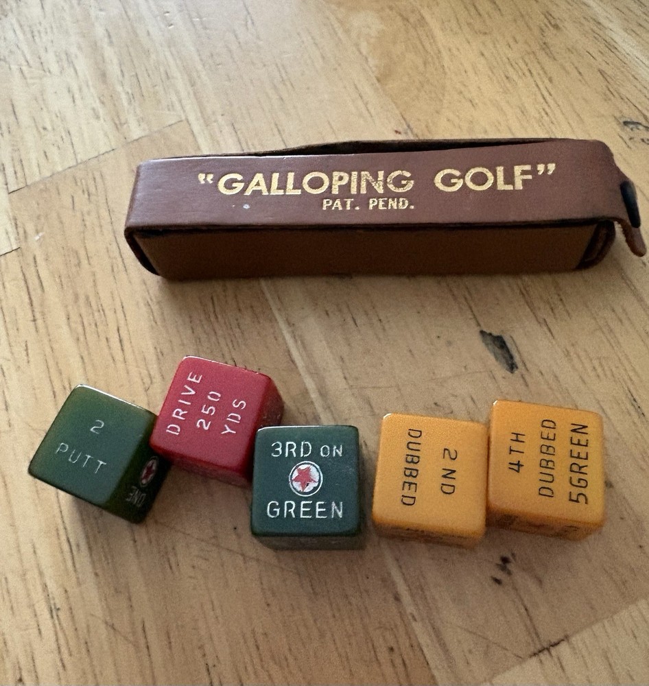 Vtg Galloping Golf Bakelite Dice Game Leather Case
