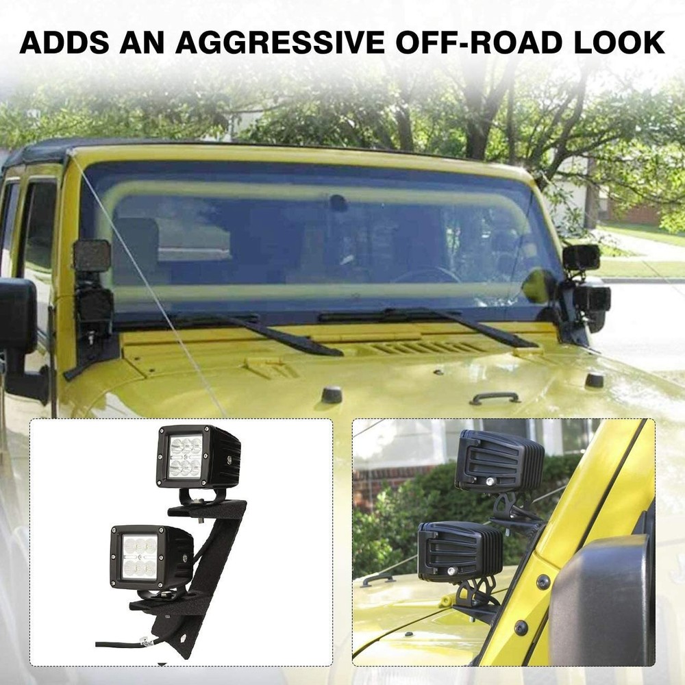 A-Pillar Windshield Mounting Brackets for Jeep Wrangler JK 2007-2017 Work Light
