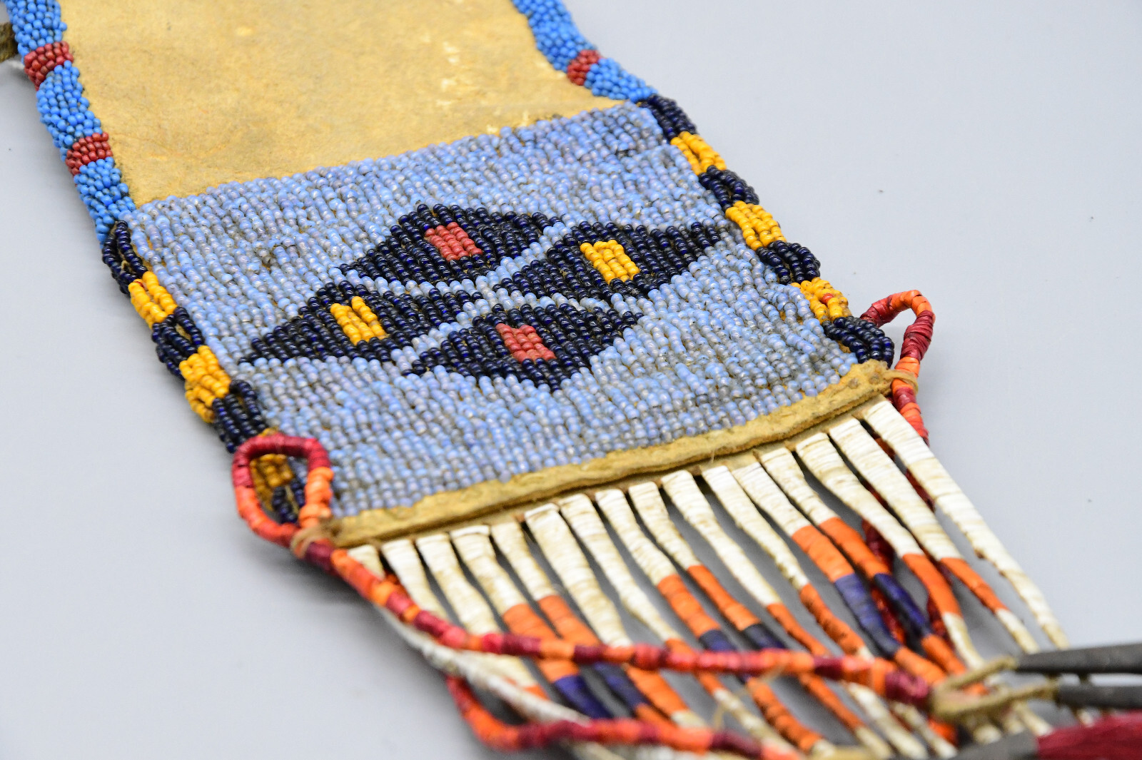 1890 Rare Arapaho Woman's Indian Society Tobacco Beaded Leather Bag 17"