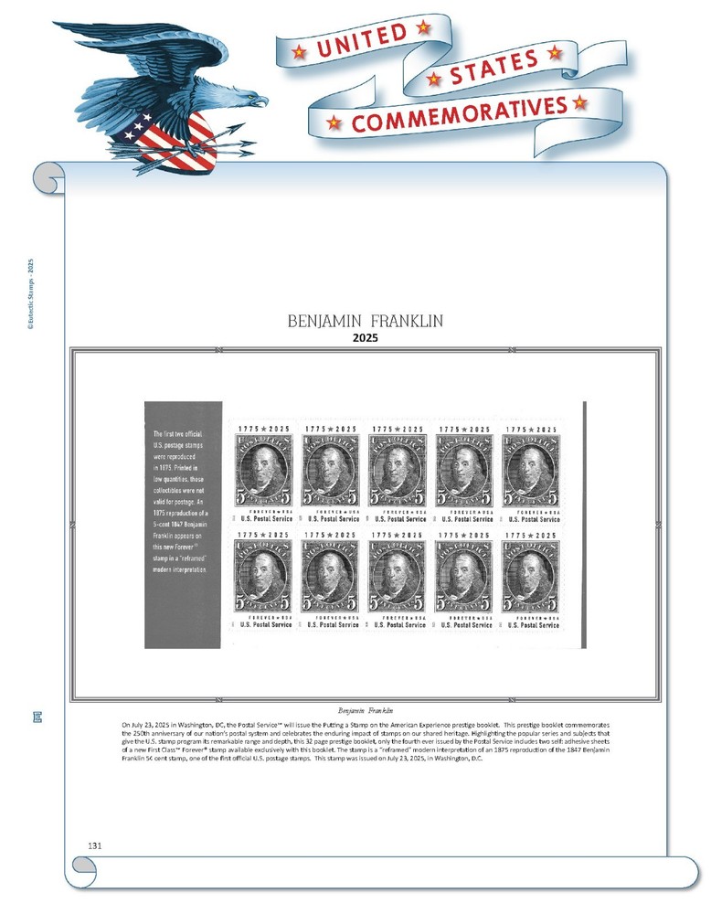 2025 U.S. Commemorative Plate Block Supplement (White Ace Alternative)