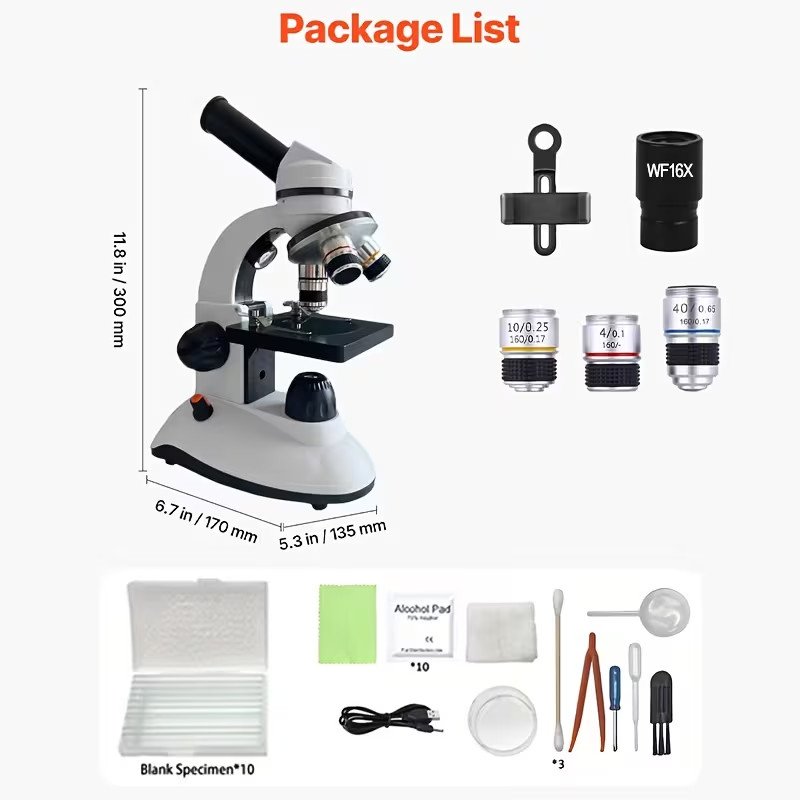 Optical Microscope Dual Light Student Lab Optical w/ Upper & Lower LED