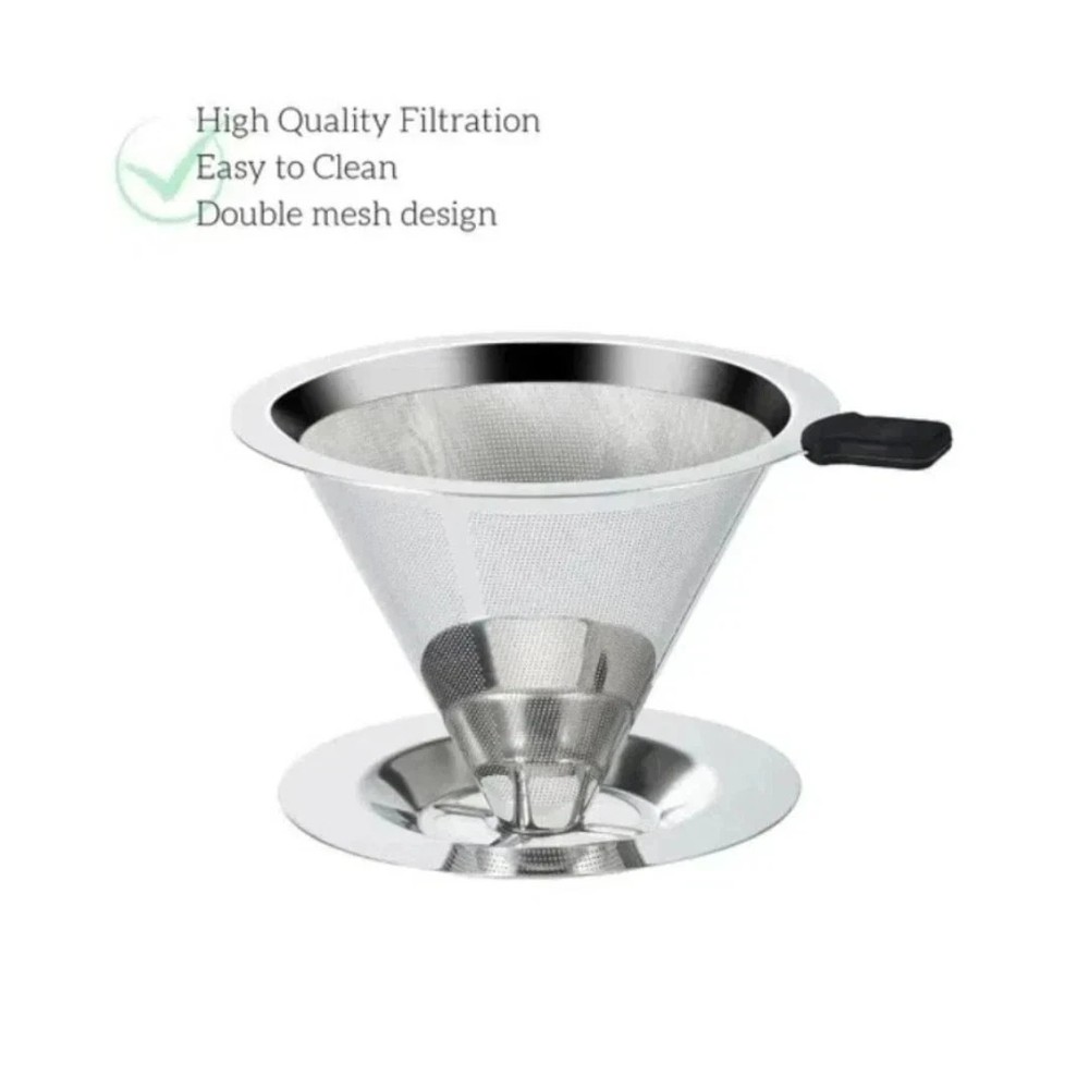 Pour Over Coffee Dripper Slow Drip Paperless Coffee Filter Double Mesh Stainless
