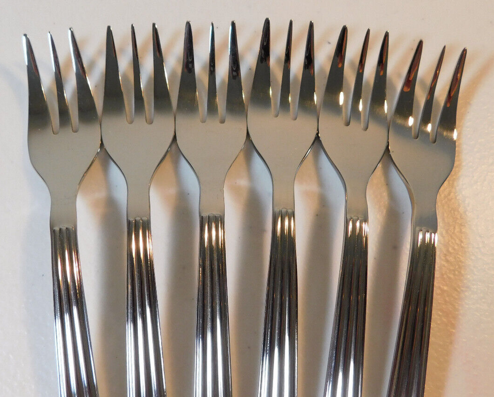 MEPRA SOLE PATTERN GLOSSY SILVER 6 PC. CAKE/DESSERT FORK SET (S) NEW 6 1/8"
