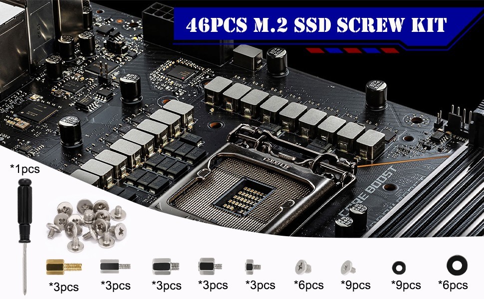 46PCS NVME M.2 SSD Mounting Screws M.2 SSD Screw Kit for Asus Gigabyte ASRock