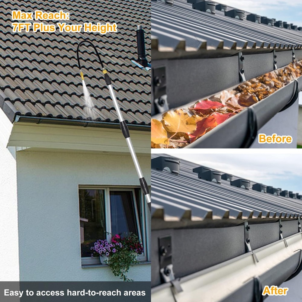 7FT Gutter Cleaning Tools from Ground, Telescopic Rain Gutter Cleaners Tool w...