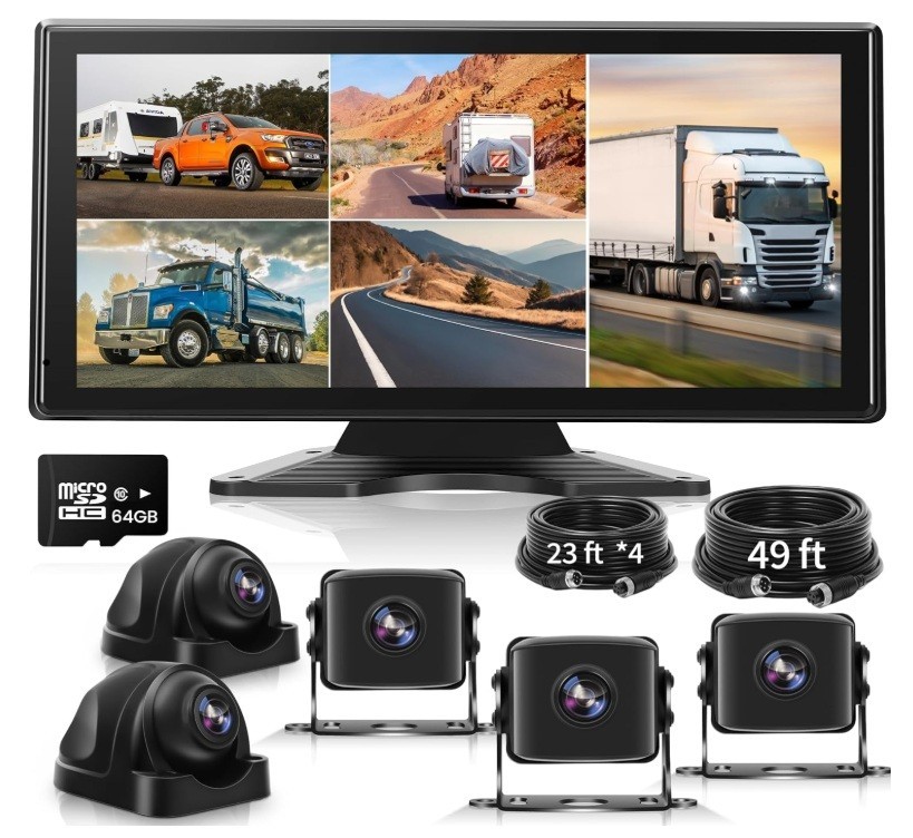 5 Ch Camera System for Truck & RV 10.36” IPS Touchscreen 5 1080P HD Cameras IP69