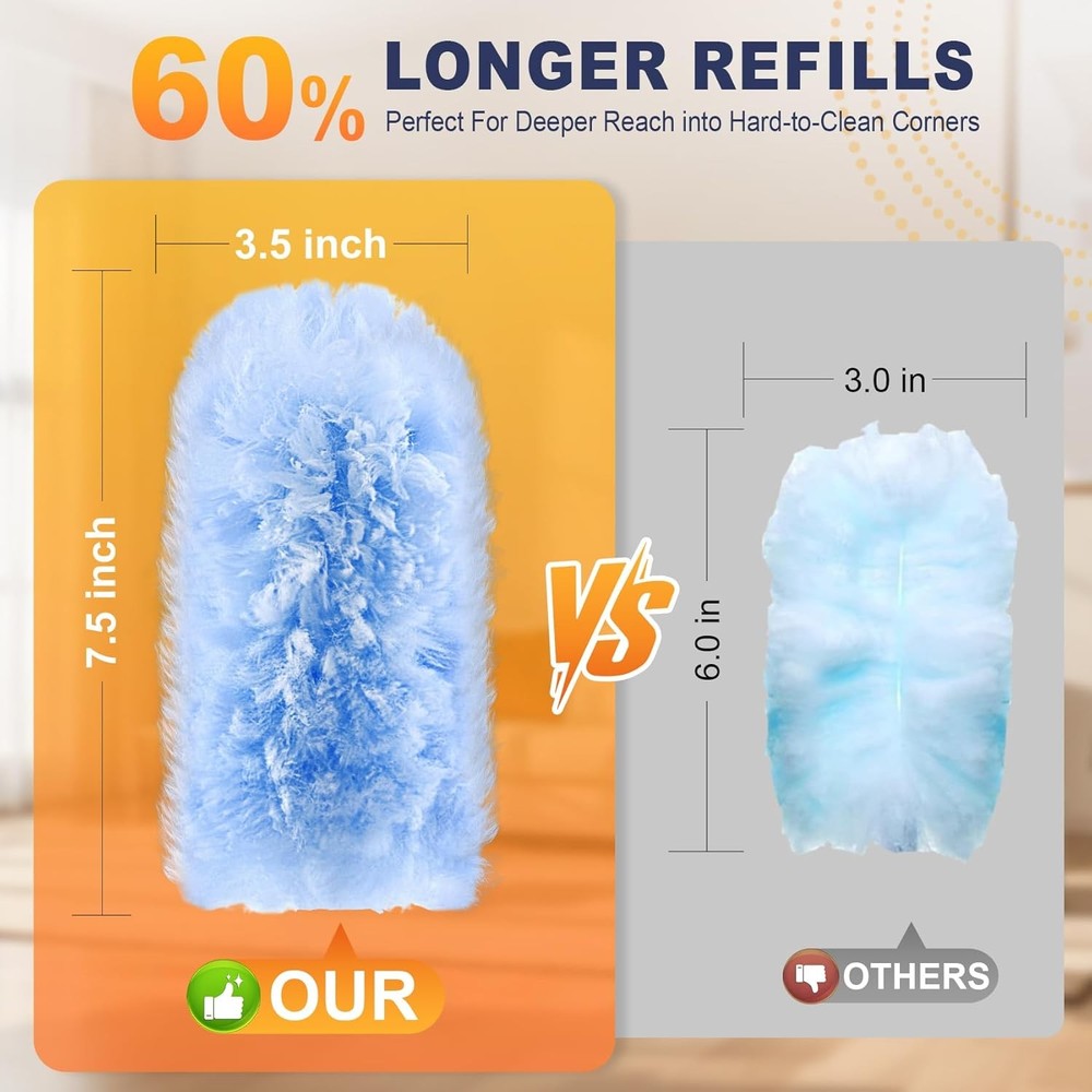 60-Pack Heavy Duty Duster Refills Compatible with Swiffer, 3FT Extendable Handle