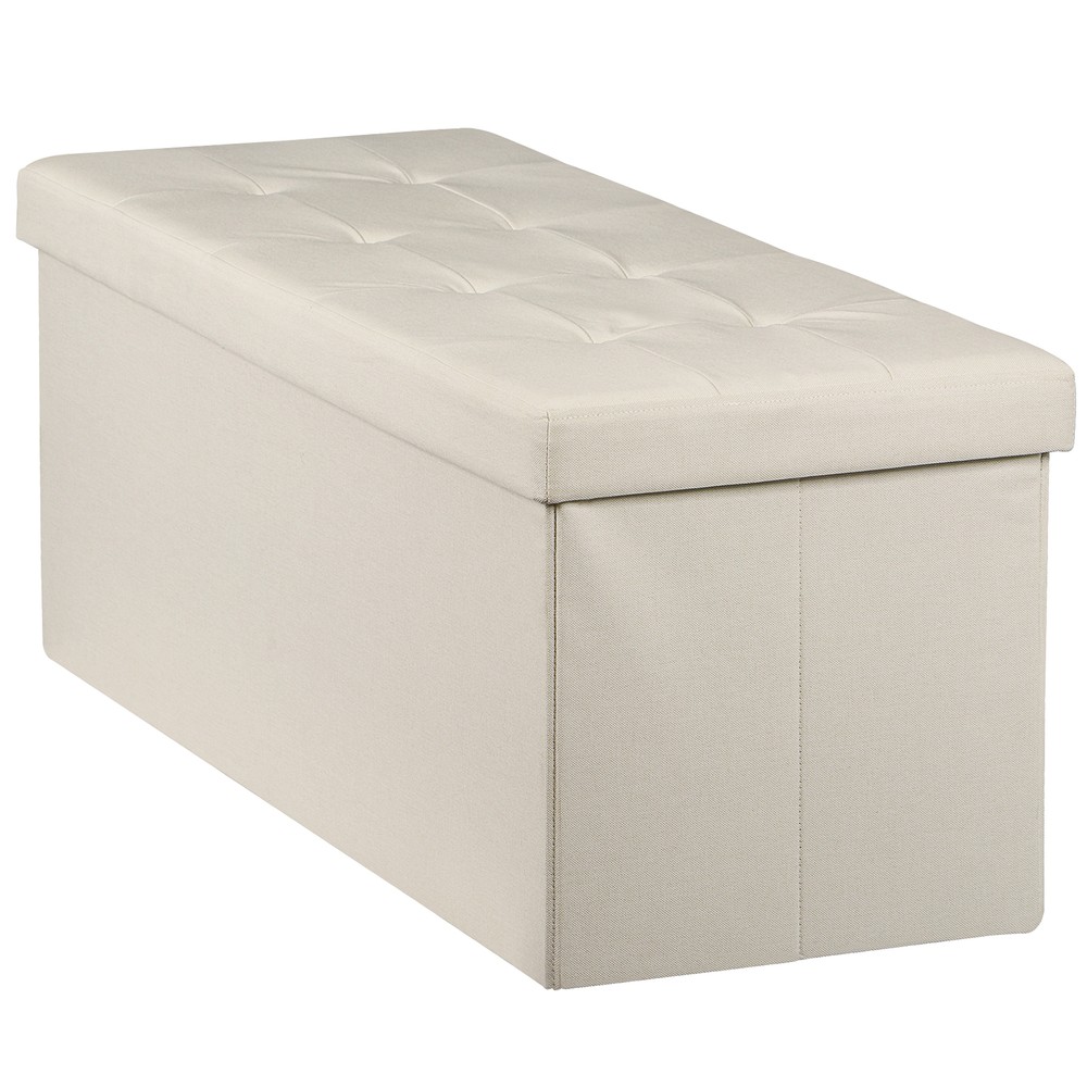 Durable 43" Storage Ottoman Bench Storage Stools Footrest Beige Footstools