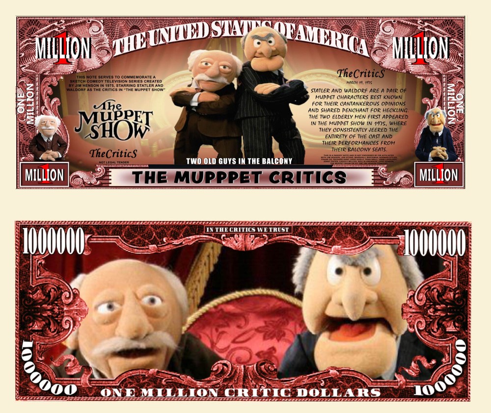Muppet Critics Million Dollar Bill Play Funny Money Novelty Note + FREE SLEEVE