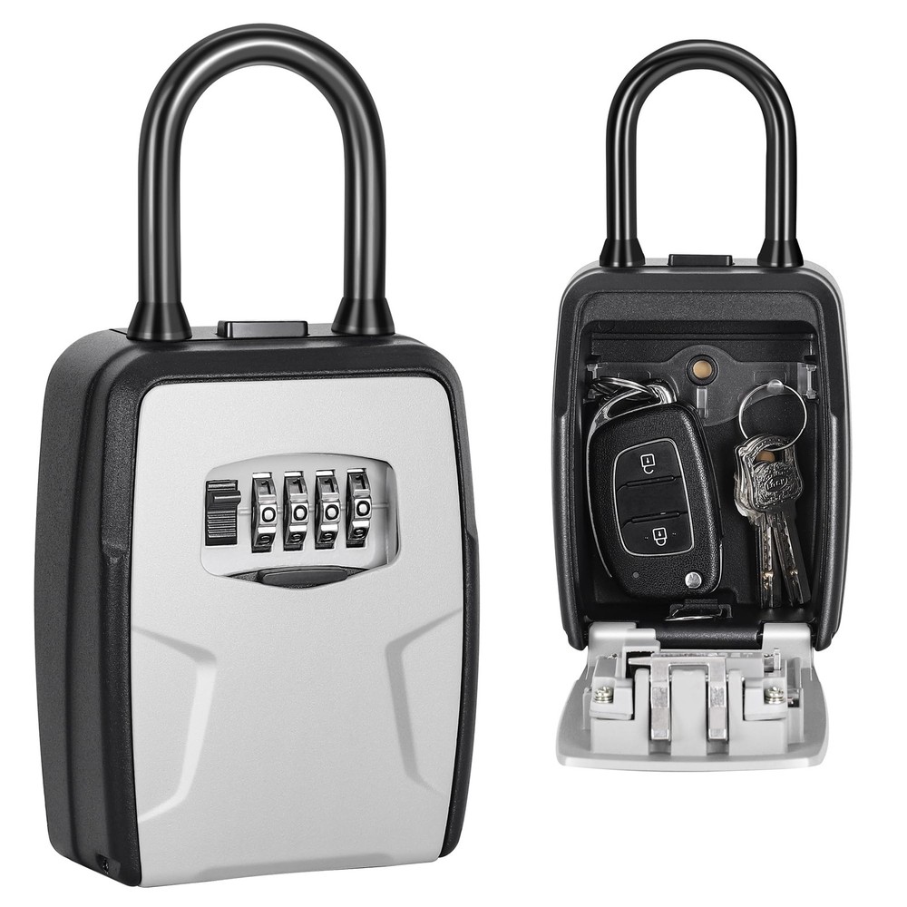 Portable Key Lock Box Wall Mount Weatherproof Resettable Code Gray
