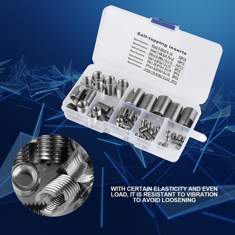 50Pcs Quick Thread Insert with Storage Case, M3 Self Tapping Normal, Silver
