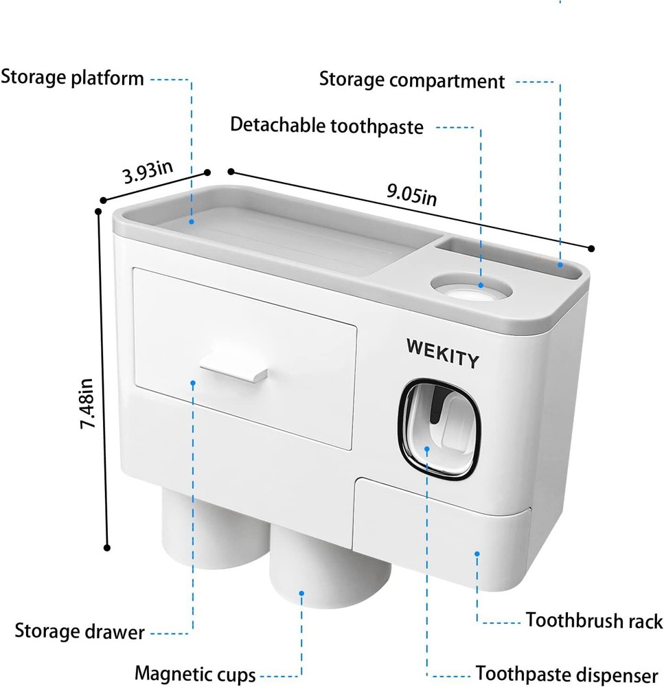 Wekity Multifunctional Wall-Mounted Toothbrush Holder, Automatic Toothpaste