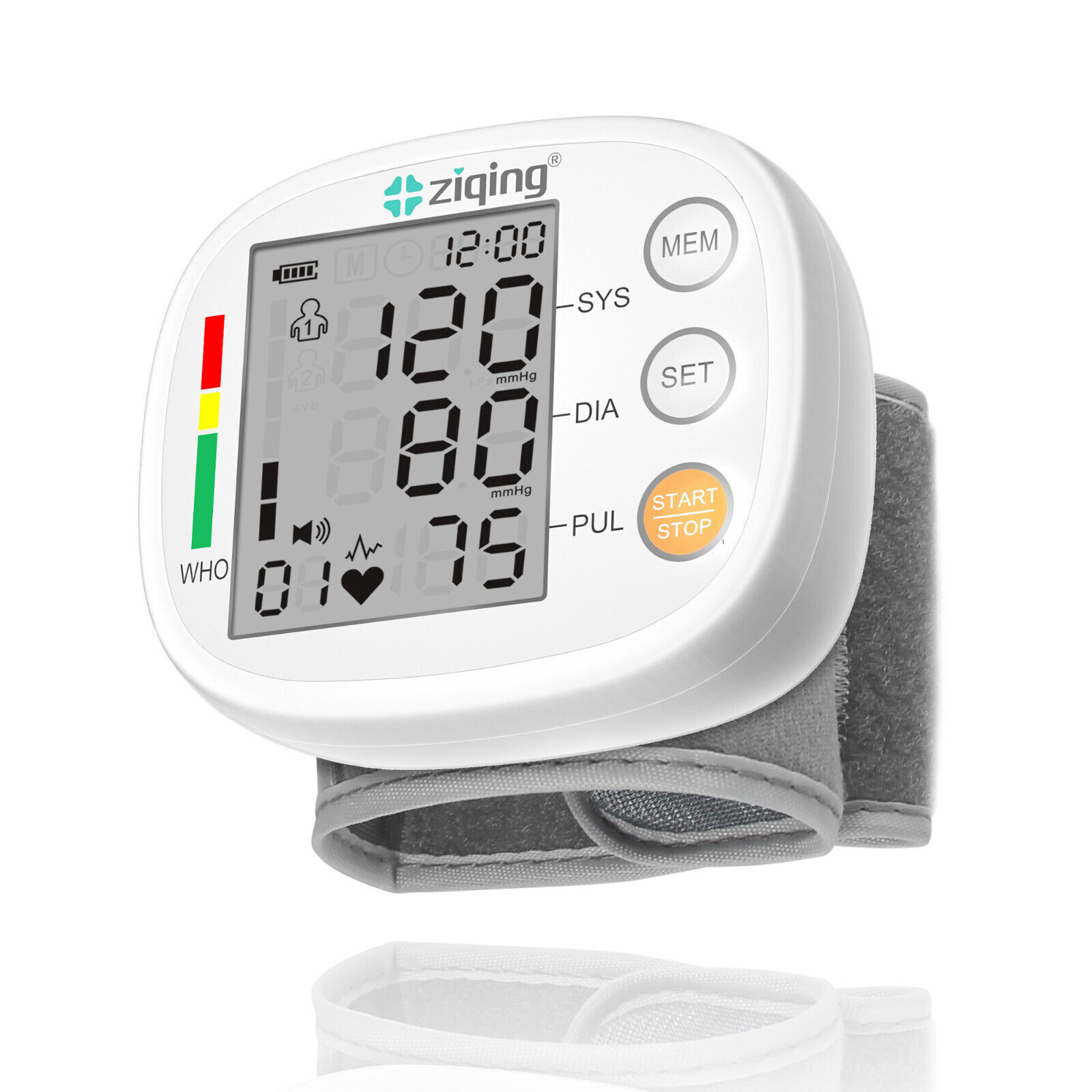 LCD Screen Wrist Blood Pressure Monitor Adjustable Cuff Heart Rate Machine