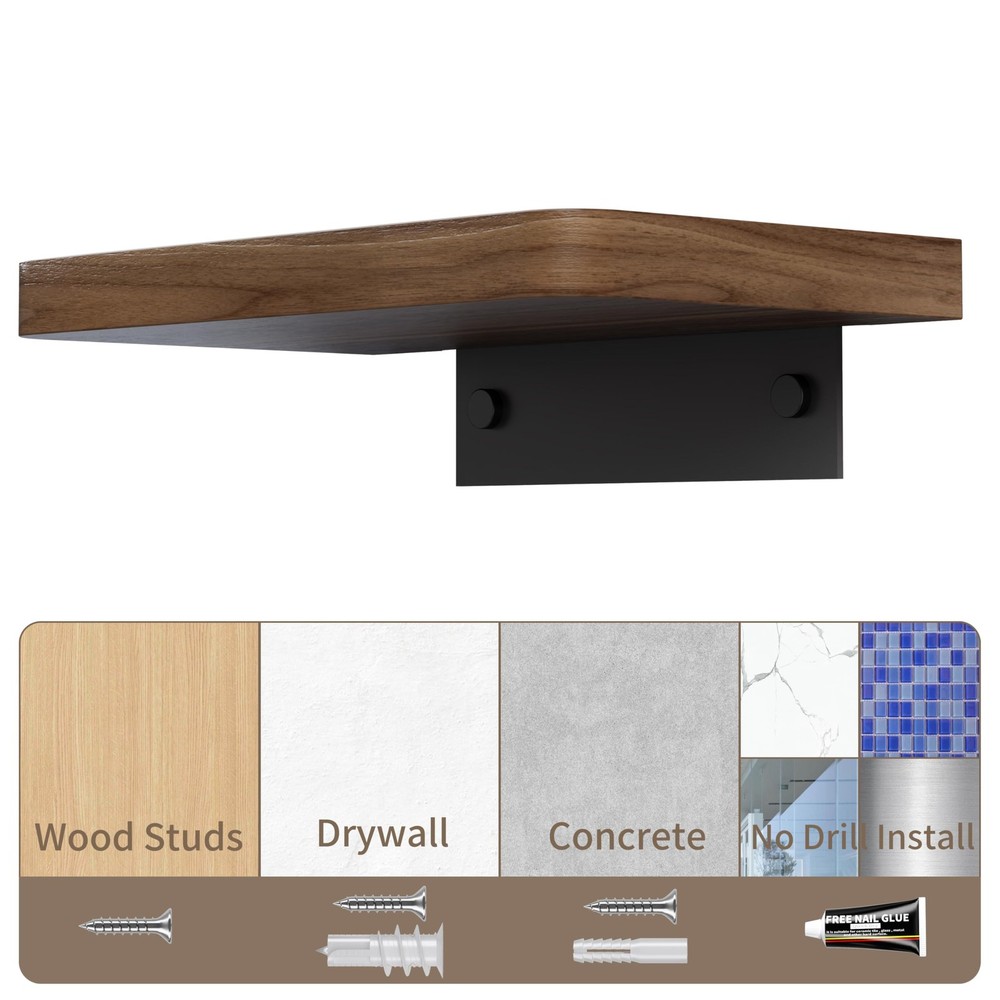 12 inch Solid Walnut Floating Shelf - Versatile Wall Shelf for Kitchen, Bathr...