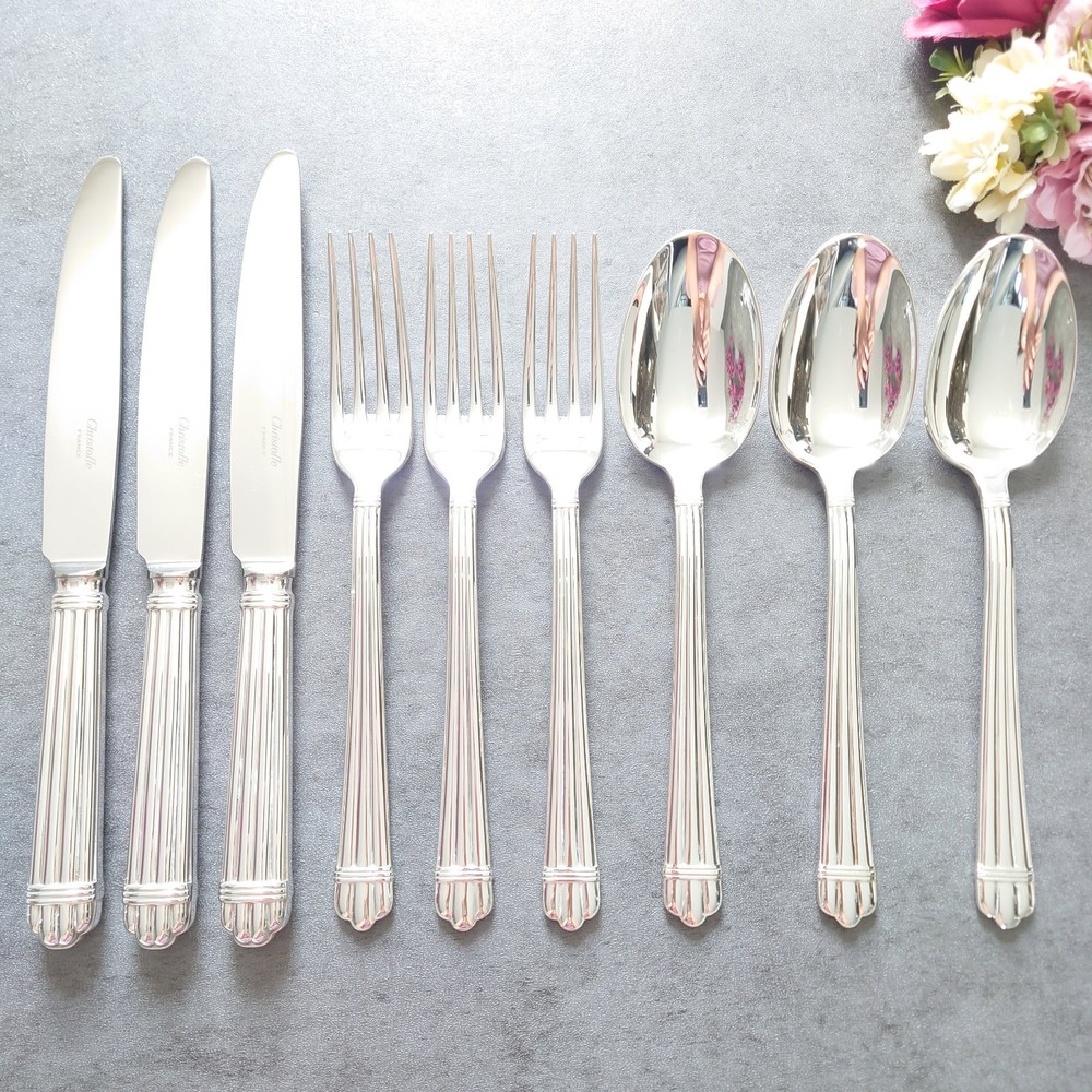 Christofle Aria 9pcs Silverplate Flatware Table Knife Fork Spoon Excellent