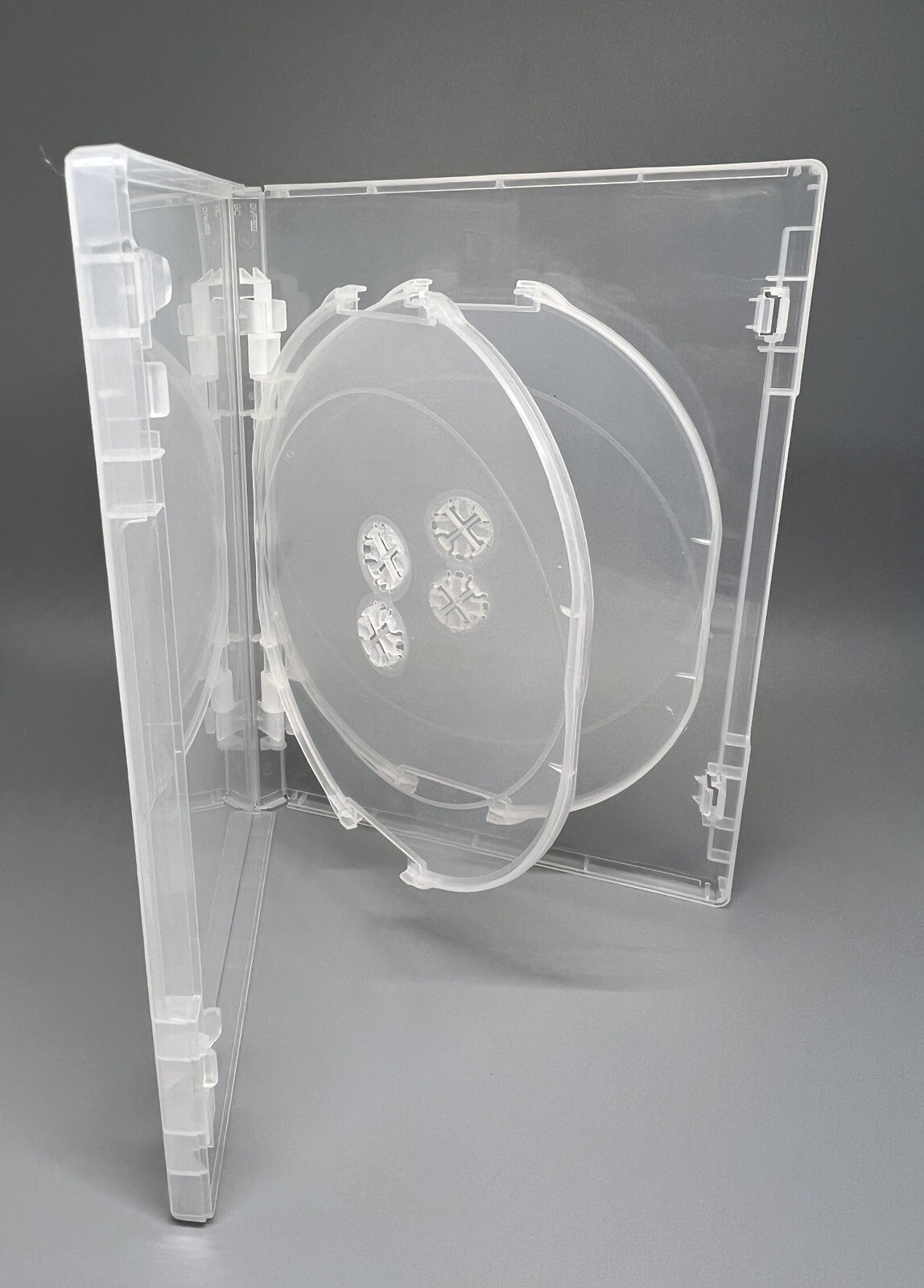 3 PCS TOP QUALITY 14MM SLIM QUAD (4) DISC DVD CASE, SUPER CLEAR, CLIP, DC1404CLR