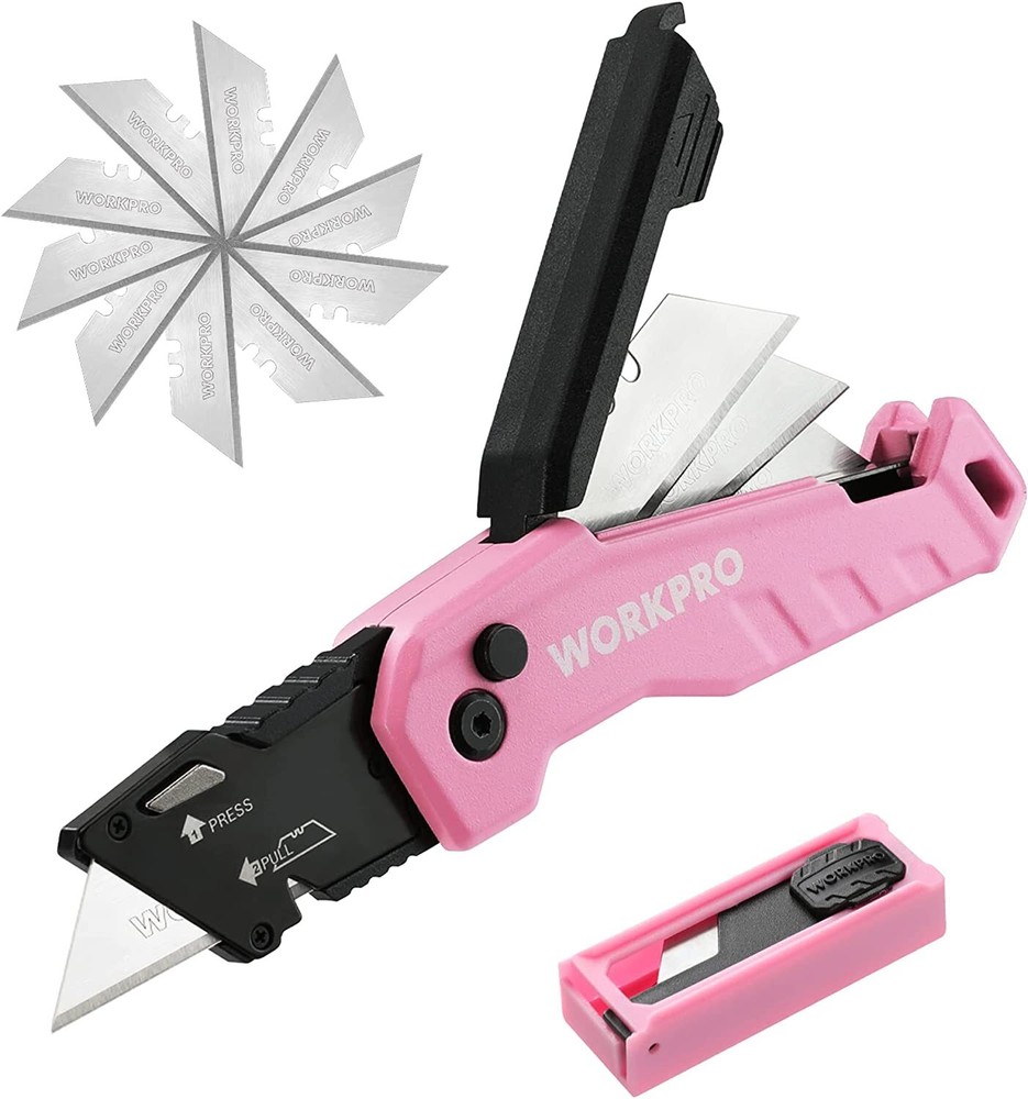 WORKPRO Compact Folding Utility Knife Box Cutter Quick Change Blade w/13PC Blade