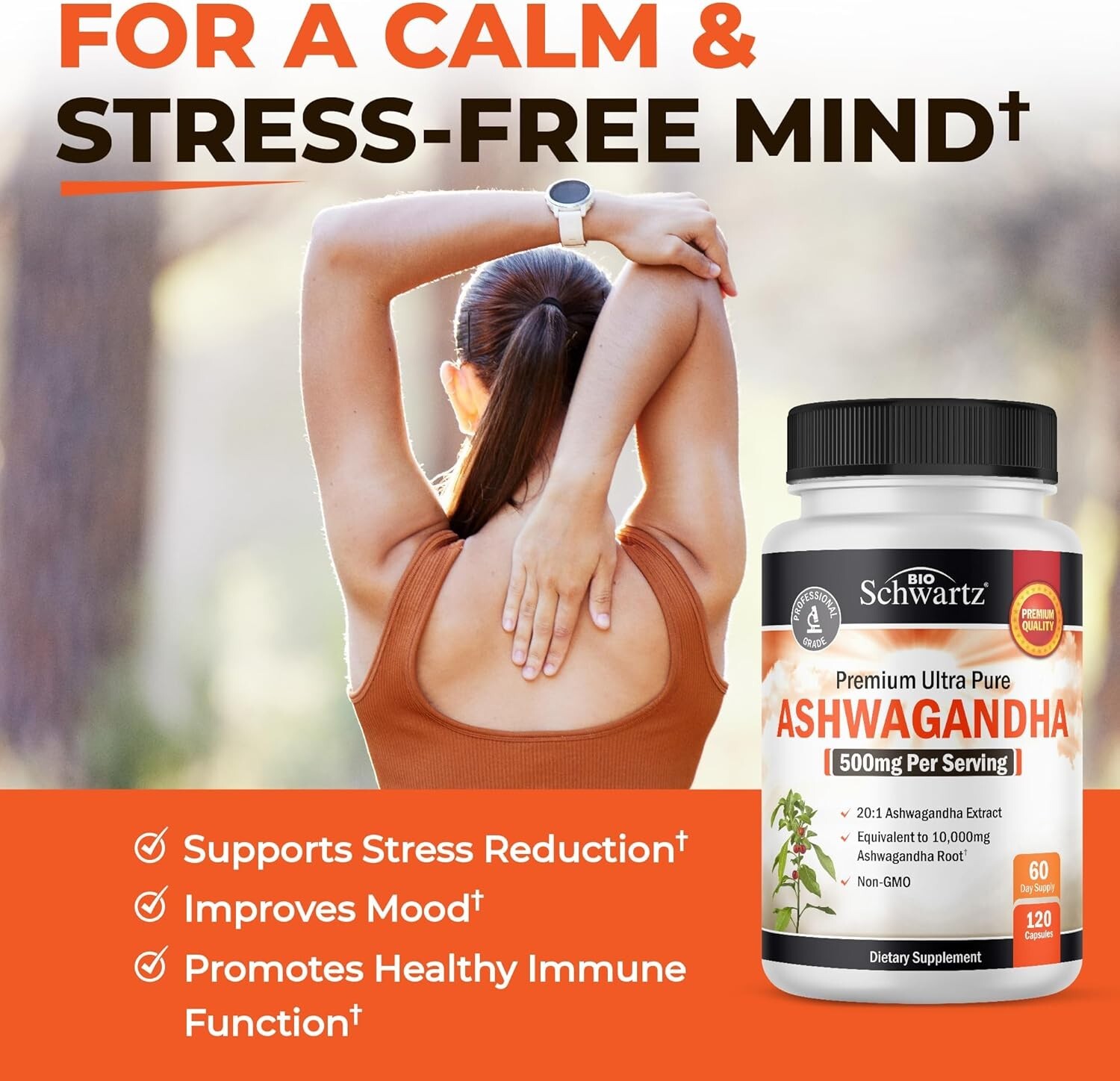 Ashwagandha Supplements Extra Strength Ashwagandha Capsules with 500mg, 120 ct