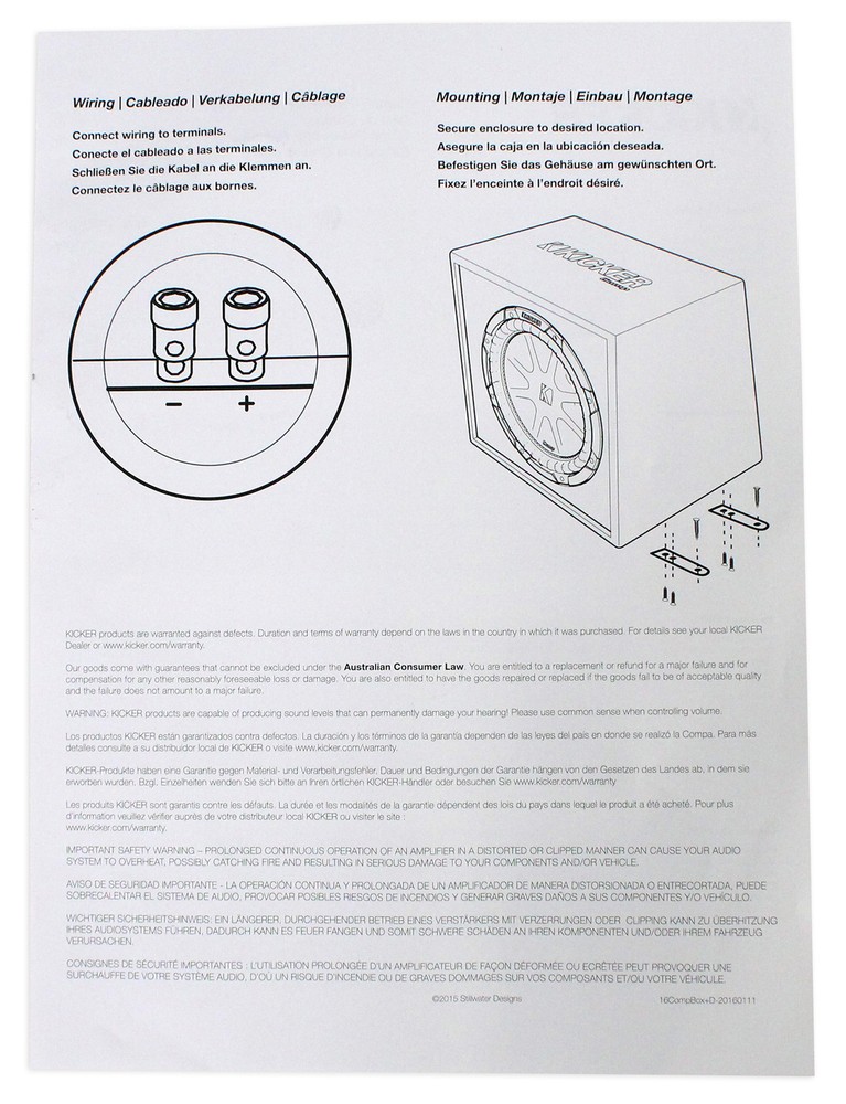 KICKER 43TC104 Comp 10" Subwoofer In Thin Profile Sub Box Enclosure, 4-Ohm