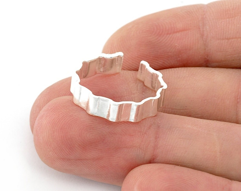 Ruffle Ring Adjustable Shiny Silver Plated Brass (18mm 8US inner size) 5197