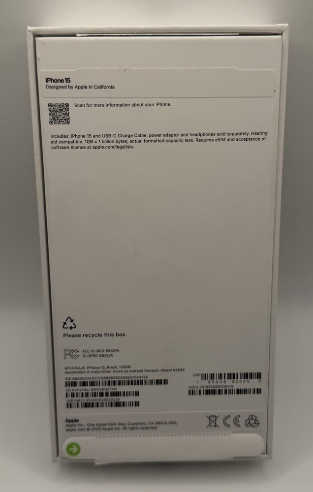 Apple iPhone 15 (BOX ONLY)