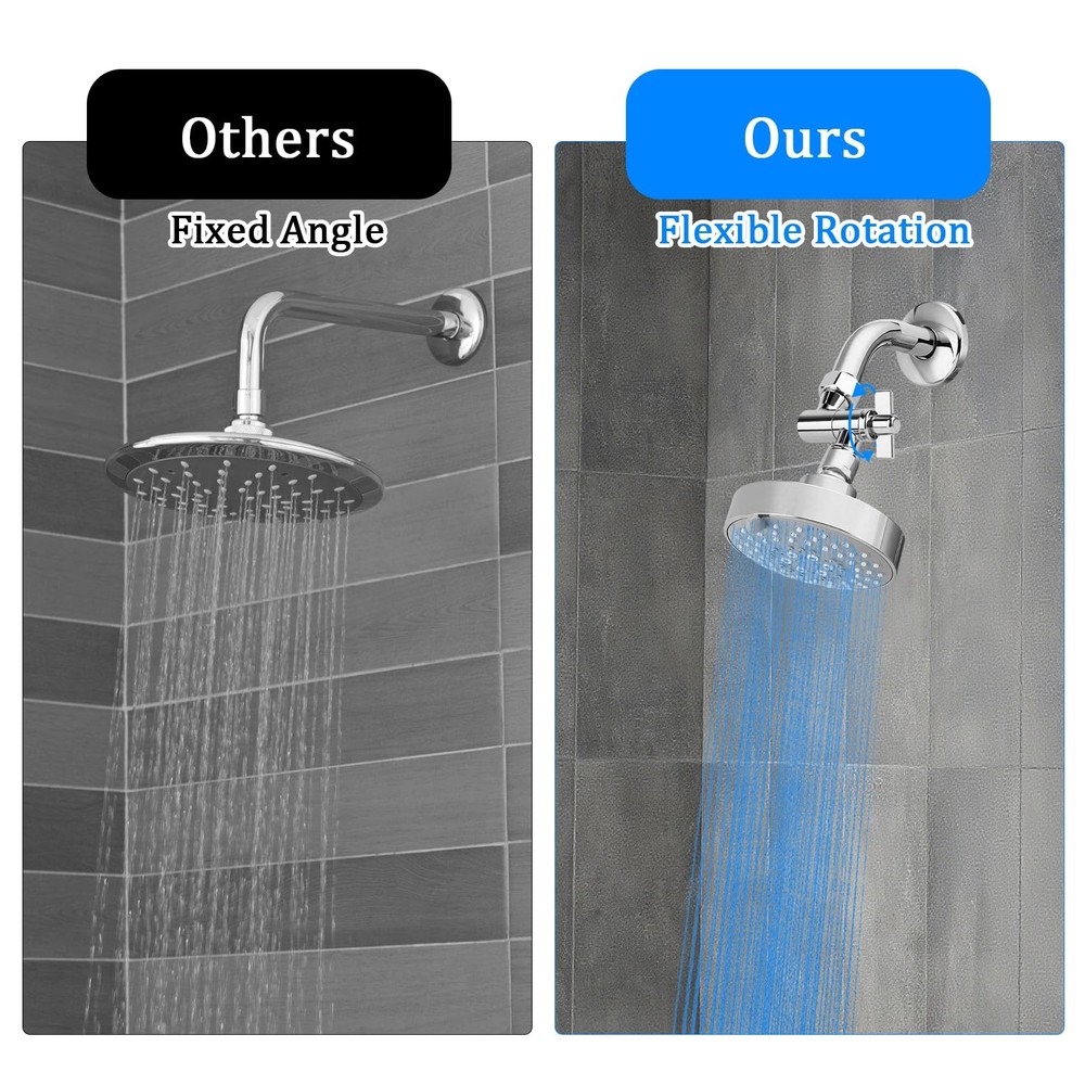 Adjustable Shower Head Extension Adapter, All-Metal Angle Adapter, 360° Silver