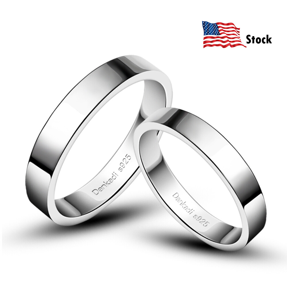 925 Solid Sterling Silver High Polish Plain Ring Comfort Fit Wedding Band Lovers