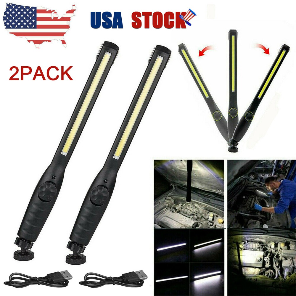 2 Pack USB Rechargeable LED COB Work Light, Magnetic Base Torch for Mechanics