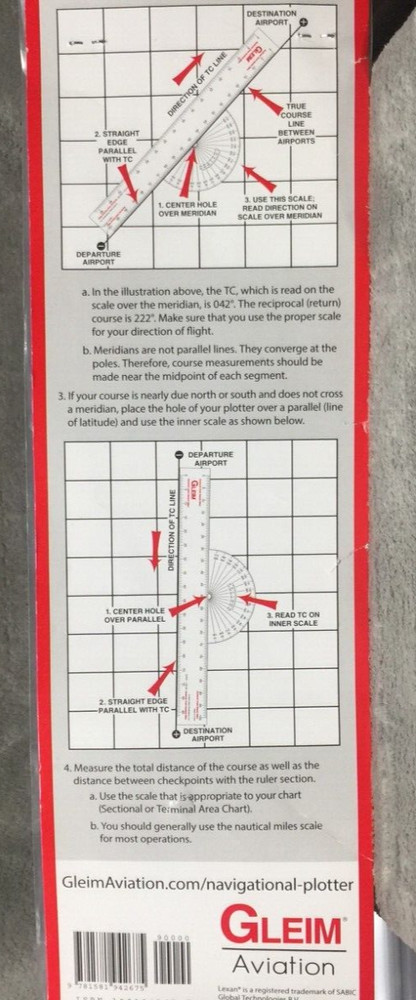 Gleim Navigational Plotter | Sectional & TAC Scale | Statute & Nautical Scales