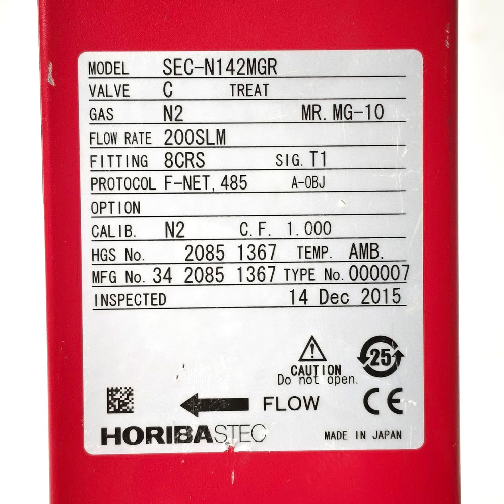 HORIBASTEC SEC-N142MGR MASS FLOW CONTROLLER FLOW RATE 200 SLM N100