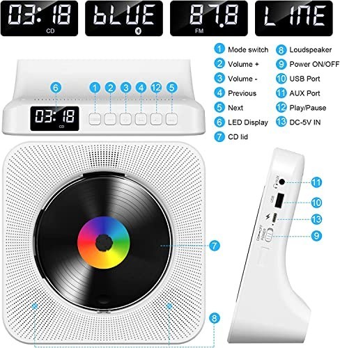 Gueray CD Player Portable Bluetooth Desktop CD Player for Home with Timer
