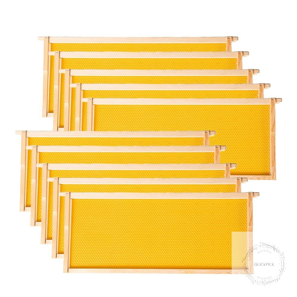 Deep Brood Beehive Frames with Wax Foundation,10 Pack Honey Bee Frames with 100%